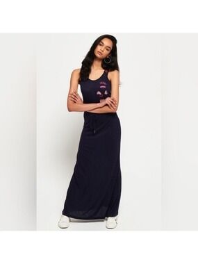 Superdry Tri Color Strap Maxi Dress Eclipse Navy Size 4